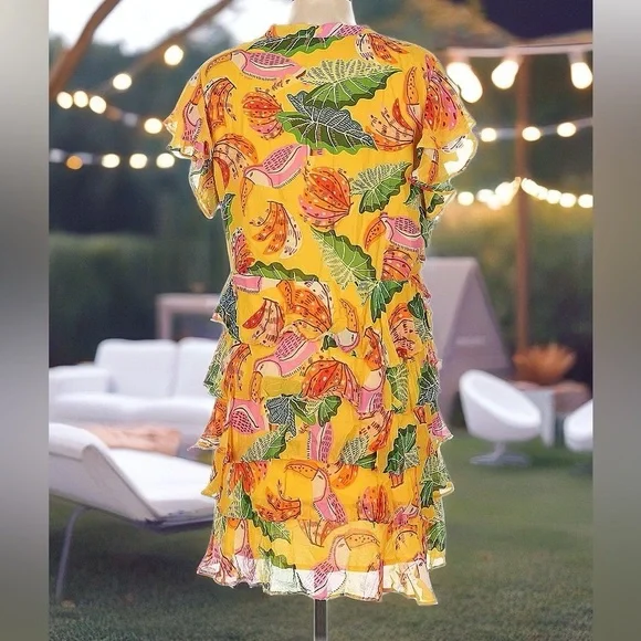 Farm Rio Anthropologie • Tiered Beaks & Bananas Dress • sz Large - Picture 4 of 10